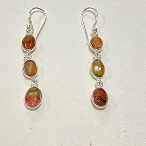 Amber Silver Dangle Earrings Sterling 925 New Pierced Hook 2 inch Drop